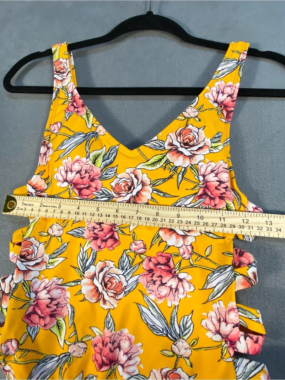 Xhilaration Juniors Yellow & Pink Floral One-Piece Swimsuit w/side crisscross